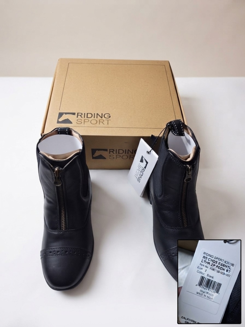 Riding Sport Kids Essential Leather Zip Paddock Boots Black US Size 4 NIB